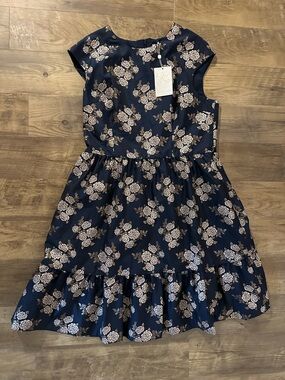 Gal Meets Glam Navy Dress with Metallic Rose Floral Print